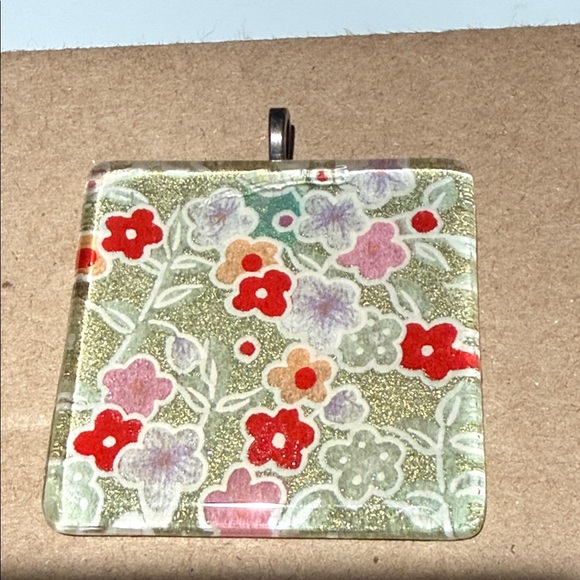 Handmade Floral Glass Pendant with Red and Purple Accents - Picture 4 of 5